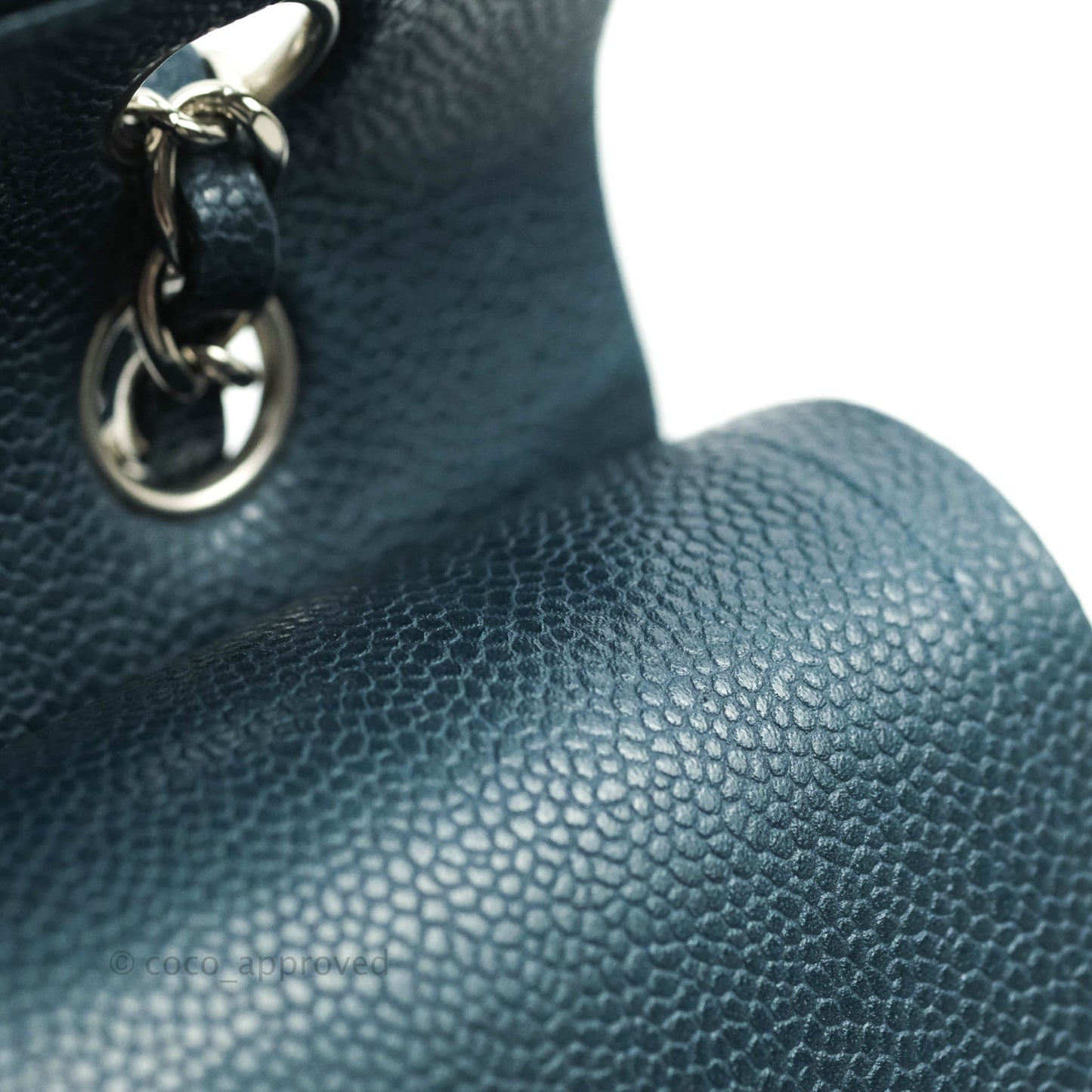 Chanel Classic M/L Medium Double Flap Pearly Blue Caviar Silver Hardware