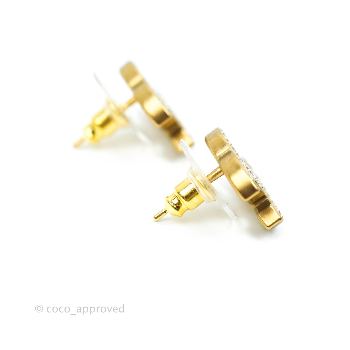 Chanel Crystal CC Earrings Gold Tone 21V