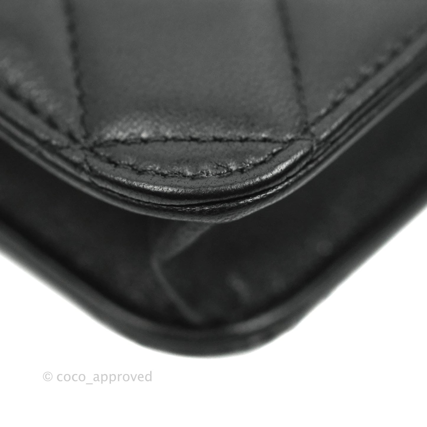 Chanel Mini Handle Flap Coin Purse With Chain Black Lambskin Gold Hardware