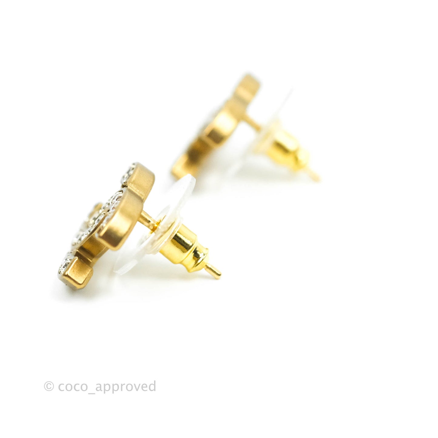 Chanel Crystal CC Earrings Gold Tone 21V