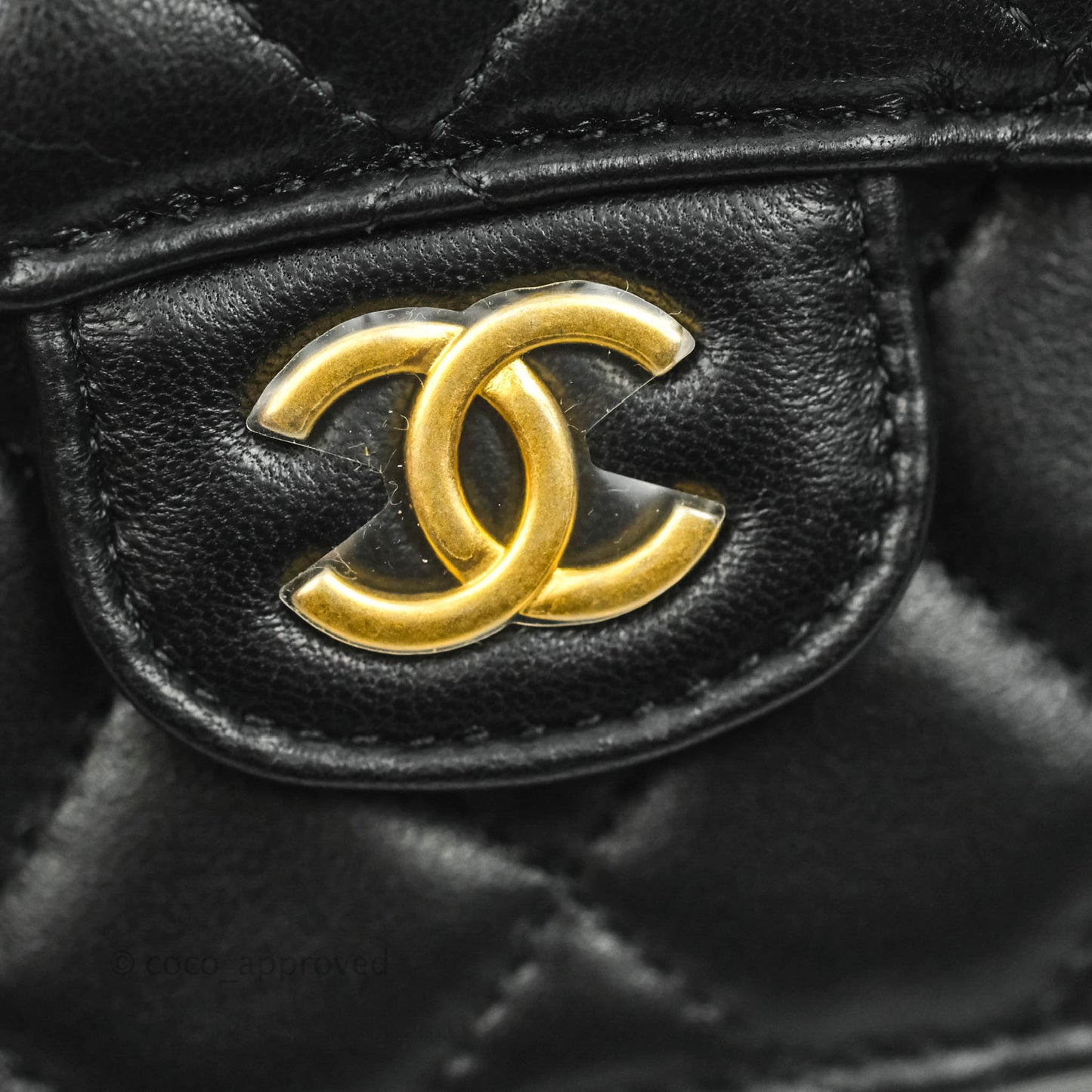 Chanel Mini Handle Flap Coin Purse With Chain Black Lambskin Gold Hardware