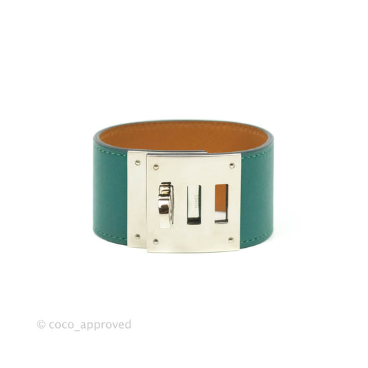 Hermes Dog Green Swift Bracelet Silver Hardware