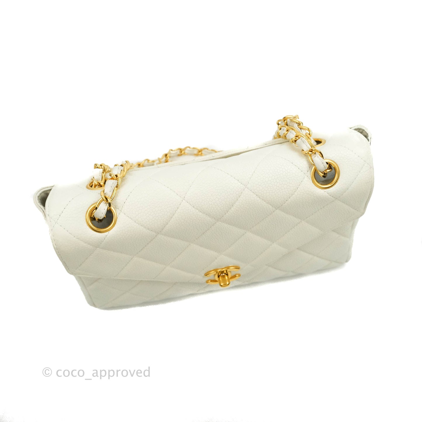 Chanel Vintage Quilted Flap Bag White Caviar 24K Gold Hardware