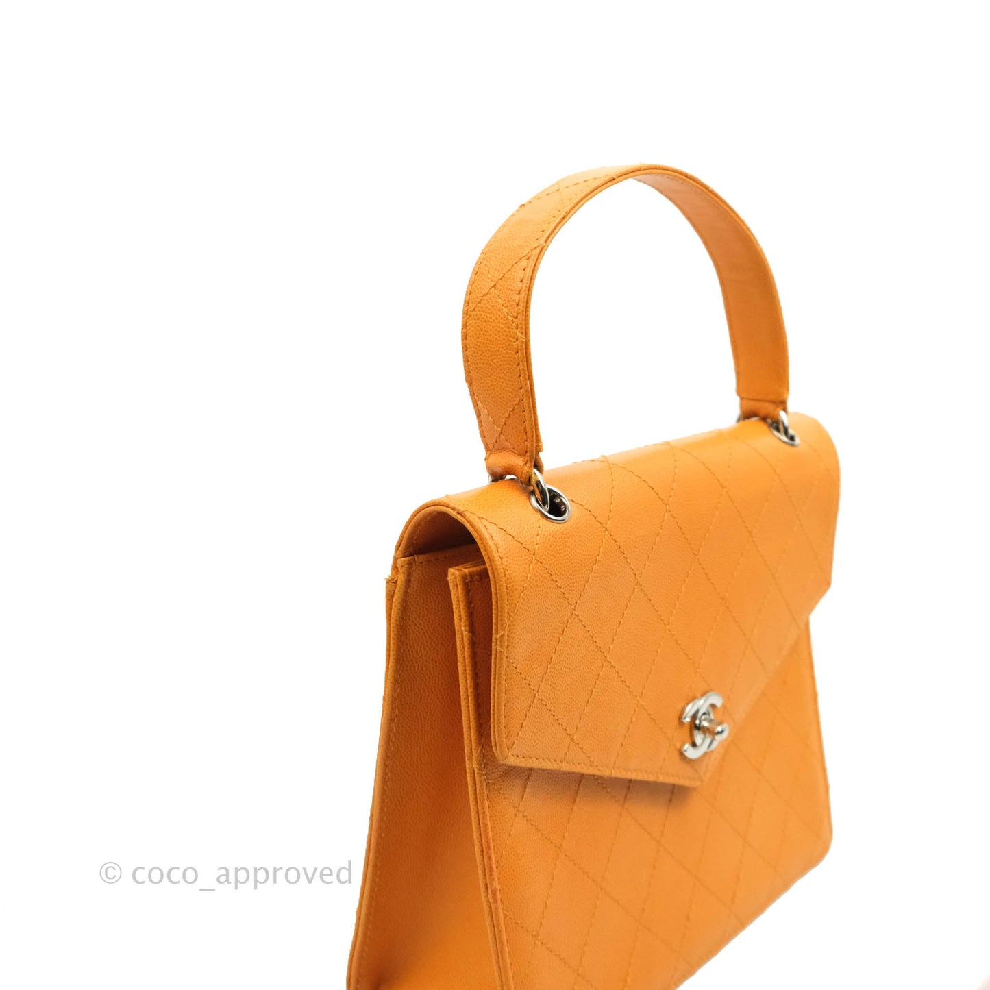 Chanel Vintage Quilted Top Handle Flap Bag Saffron Yellow Caviar Silver Hardware