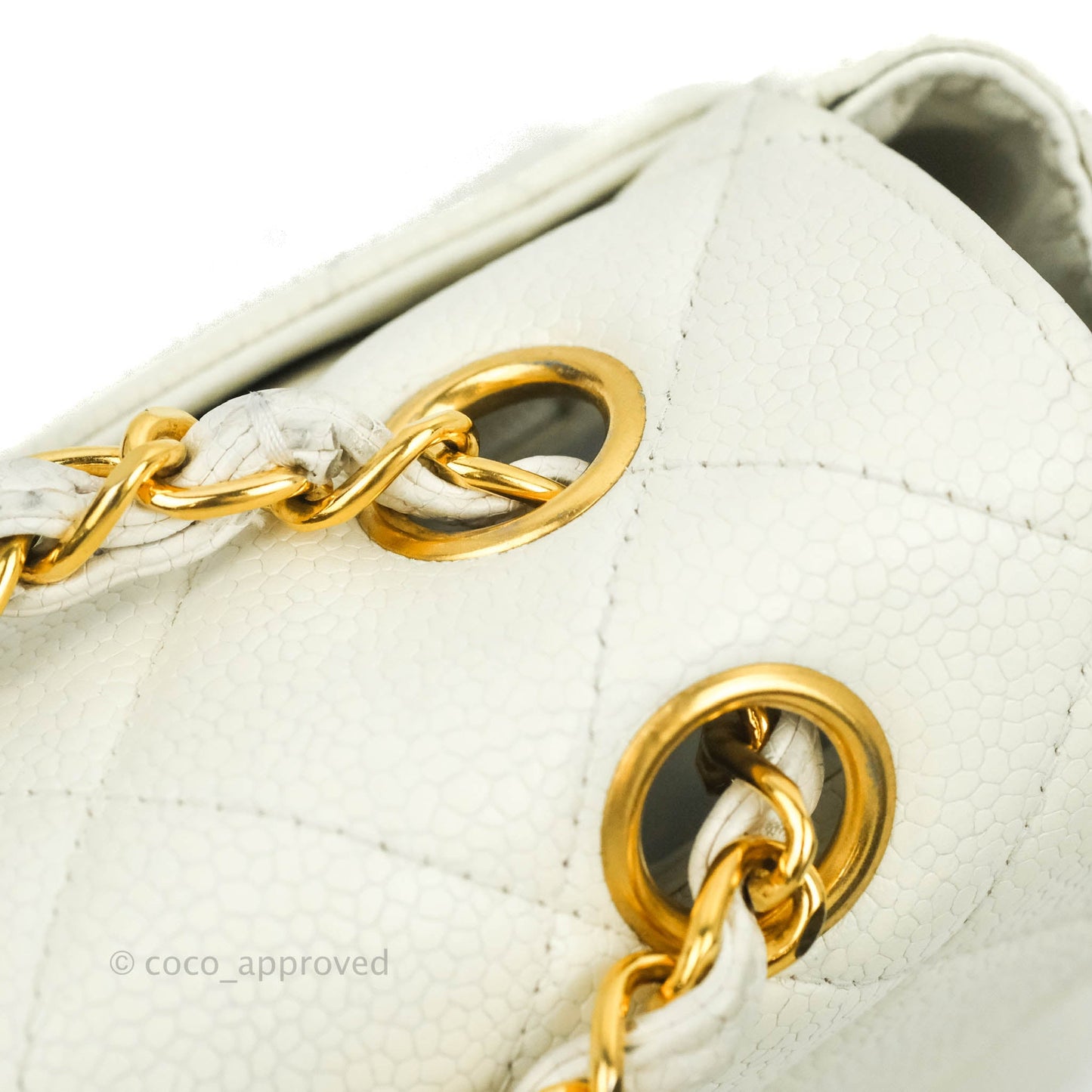 Chanel Vintage Quilted Flap Bag White Caviar 24K Gold Hardware