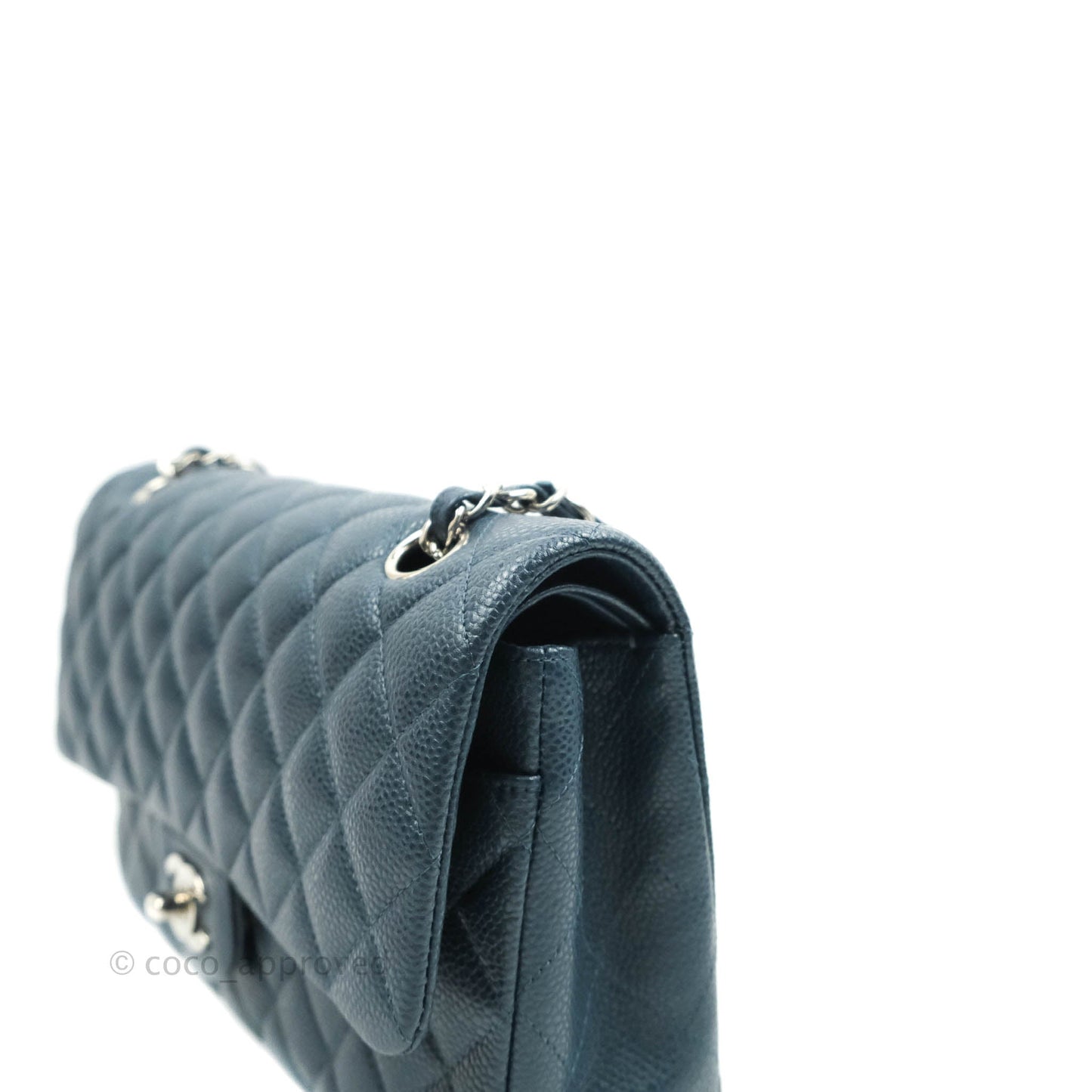 Chanel Classic M/L Medium Double Flap Pearly Blue Caviar Silver Hardware
