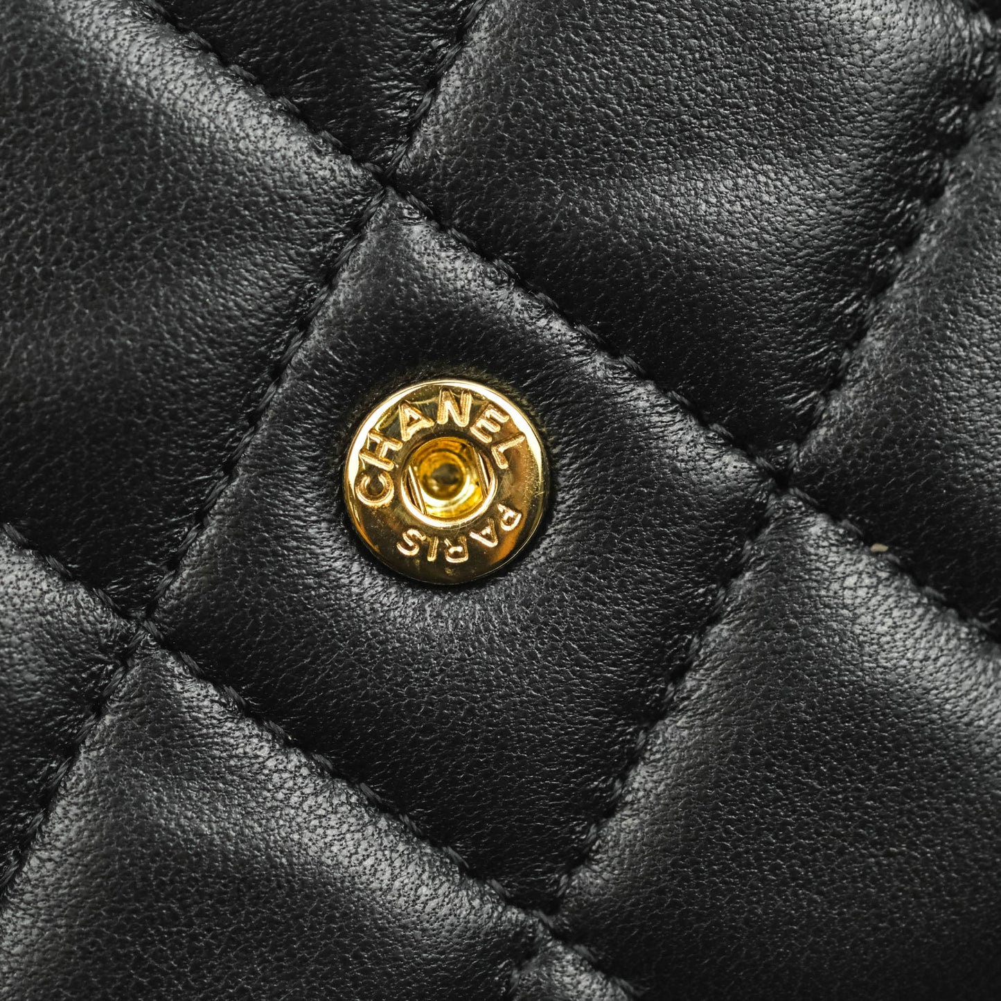 Chanel Mini Handle Flap Coin Purse With Chain Black Lambskin Gold Hardware
