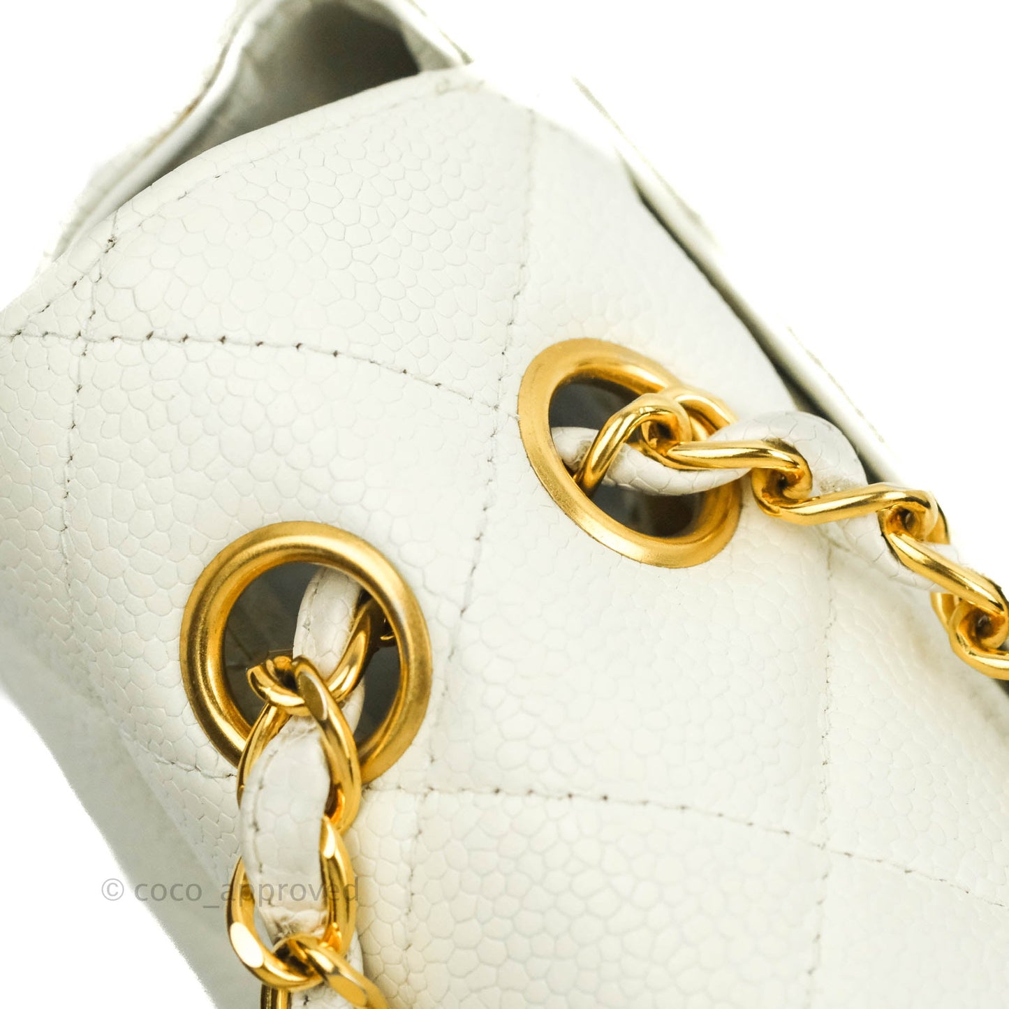Chanel Vintage Quilted Flap Bag White Caviar 24K Gold Hardware