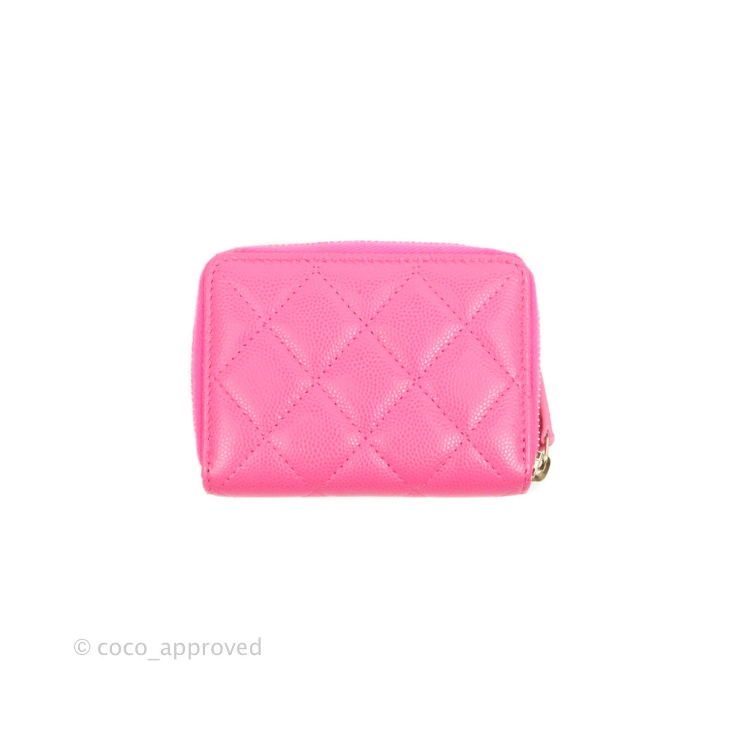 Chanel Classic Quilted Card Holder With Zip Coin Purse Pink Caviar Gold Hardware