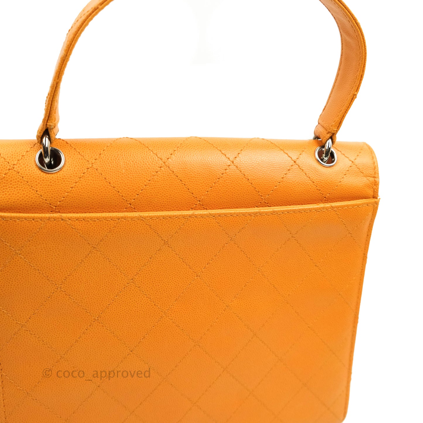 Chanel Vintage Quilted Top Handle Flap Bag Saffron Yellow Caviar Silver Hardware