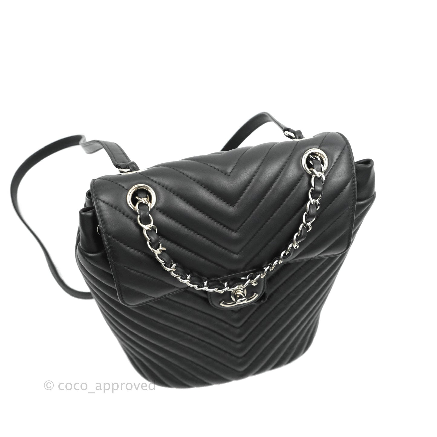 Chanel Small Chevron Urban Spirit Backpack Black Calfskin Silver Hardware