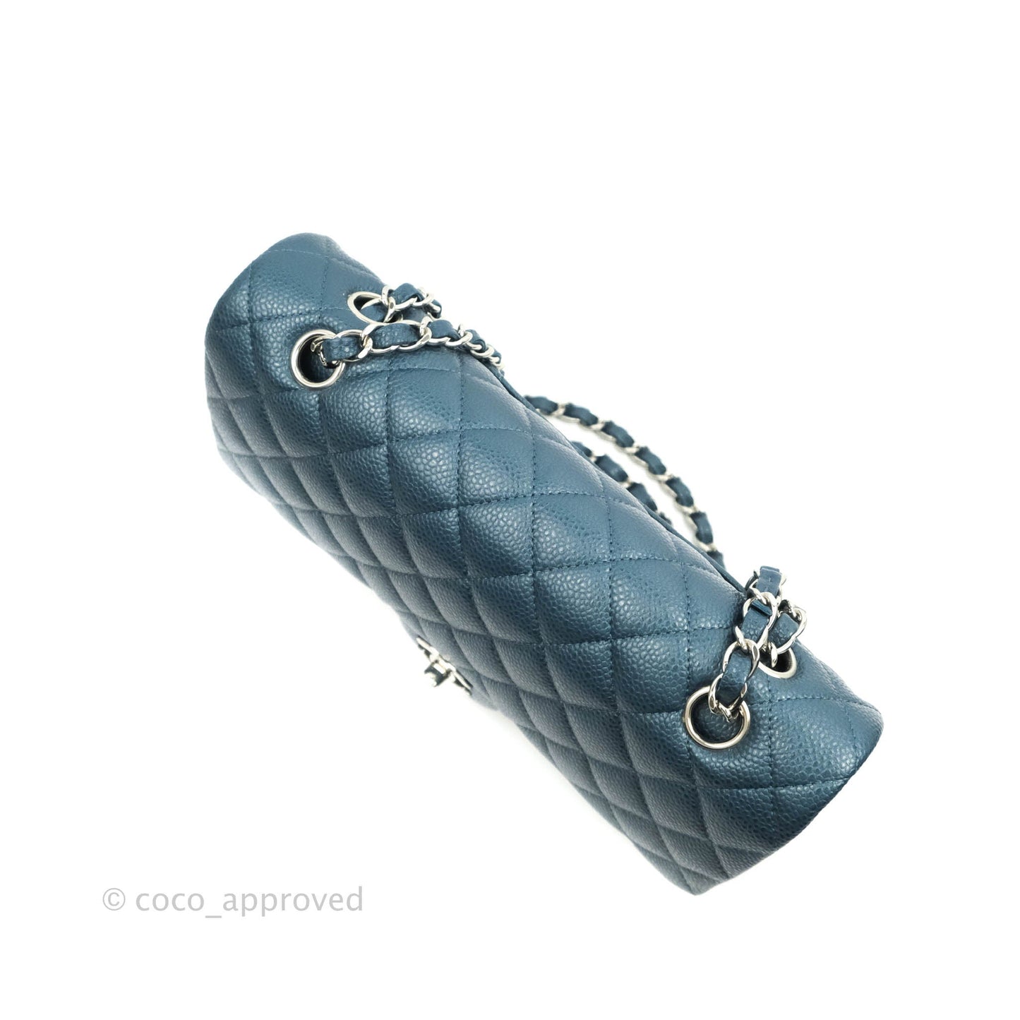 Chanel Classic M/L Medium Double Flap Pearly Blue Caviar Silver Hardware