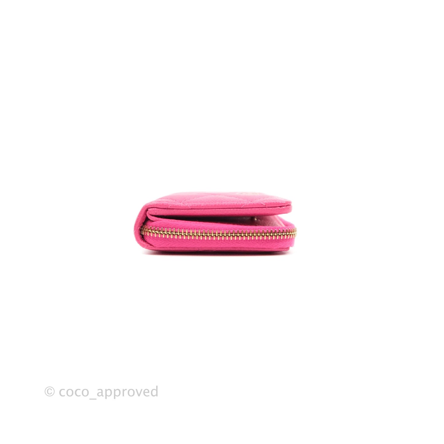 Chanel Classic Quilted Card Holder With Zip Coin Purse Pink Caviar Gold Hardware