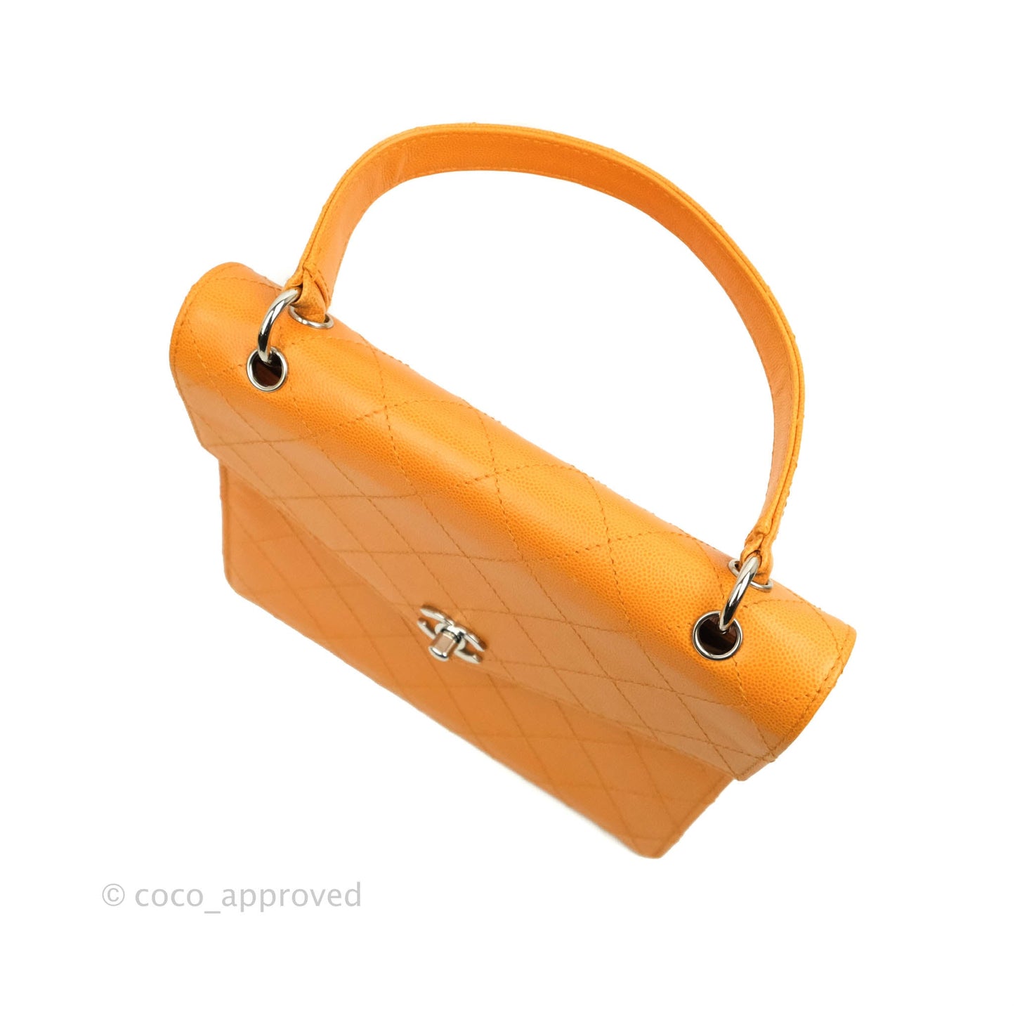 Chanel Vintage Quilted Top Handle Flap Bag Saffron Yellow Caviar Silver Hardware