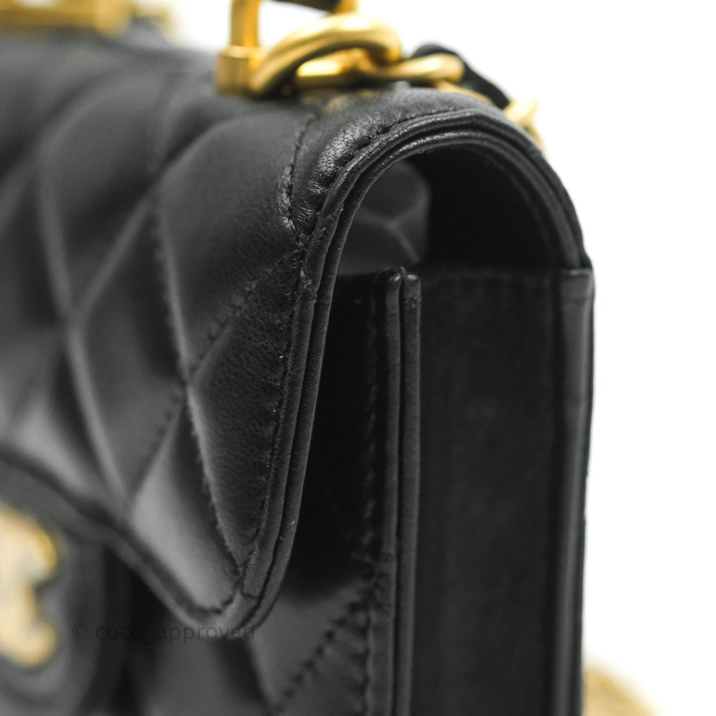 Chanel Mini Handle Flap Coin Purse With Chain Black Lambskin Gold Hardware