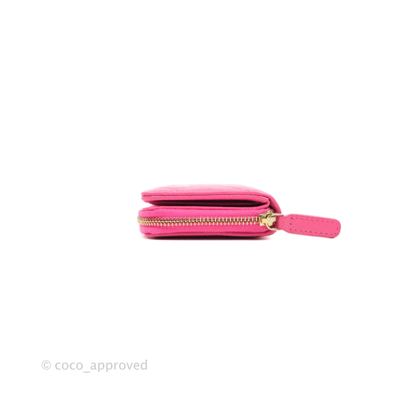 Chanel Classic Quilted Card Holder With Zip Coin Purse Pink Caviar Gold Hardware