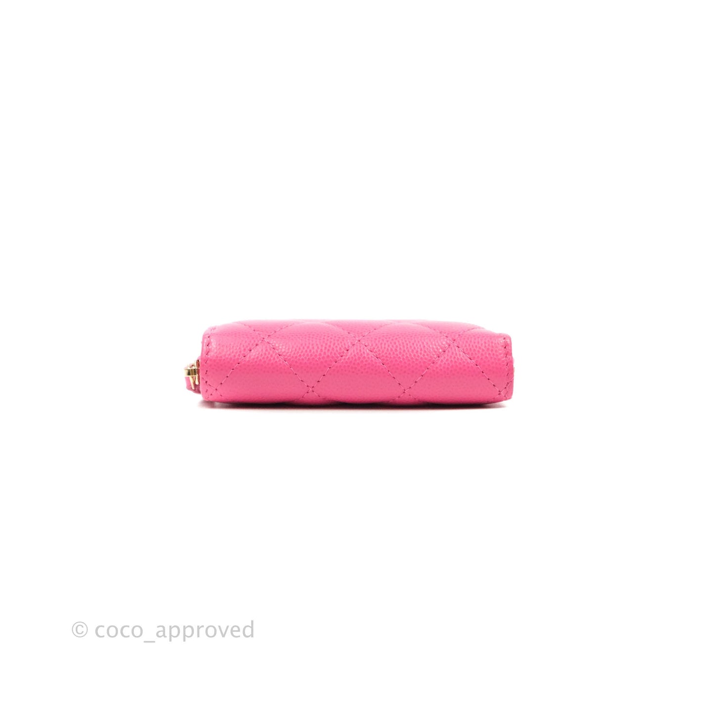 Chanel Classic Quilted Card Holder With Zip Coin Purse Pink Caviar Gold Hardware