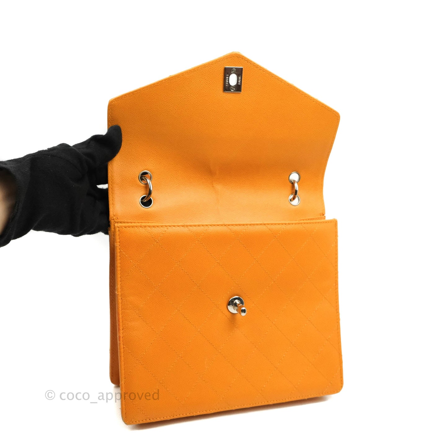 Chanel Vintage Quilted Top Handle Flap Bag Saffron Yellow Caviar Silver Hardware