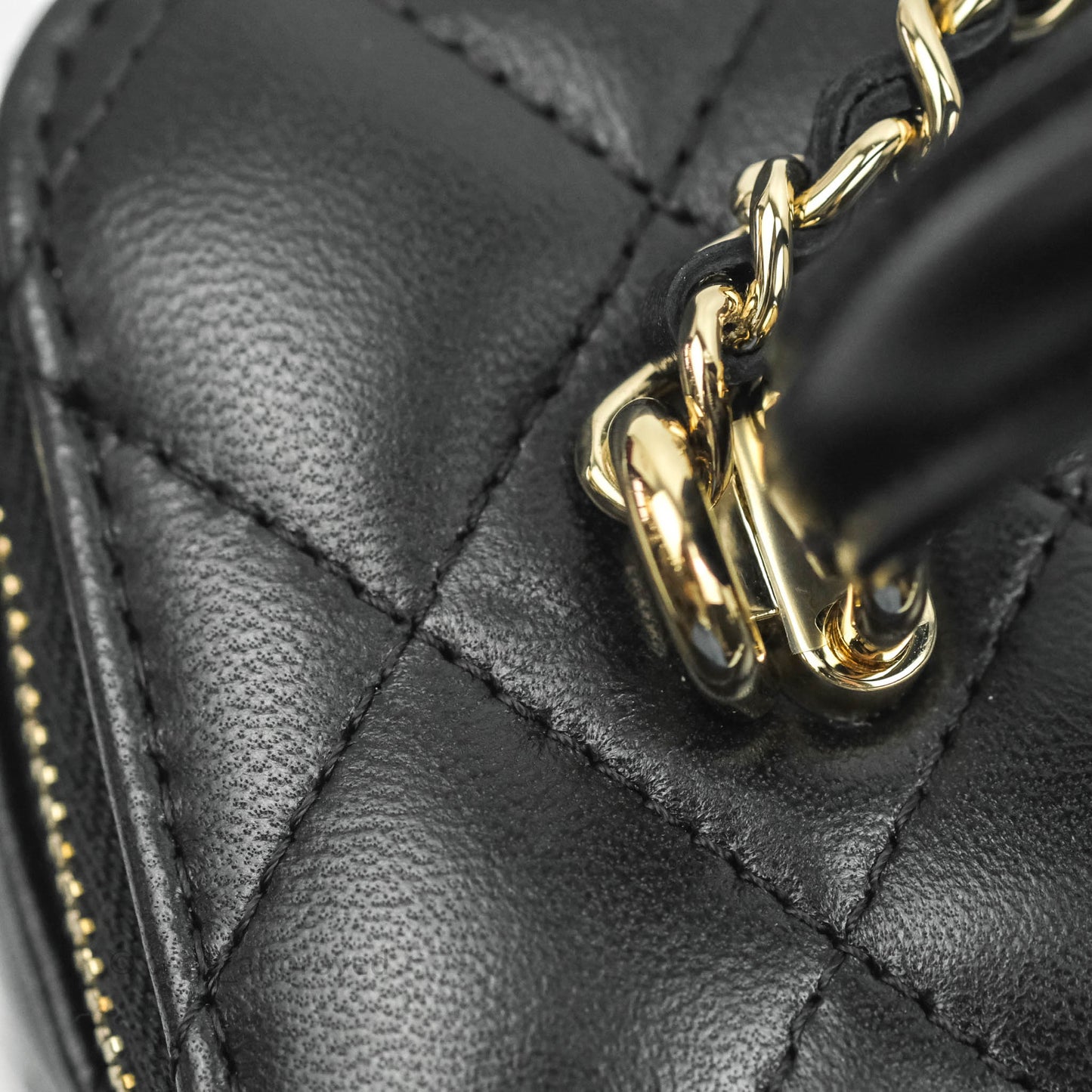 Chanel Classic Vanity Rectangular Top Handle With Chain Black Lambskin Gold Hardware