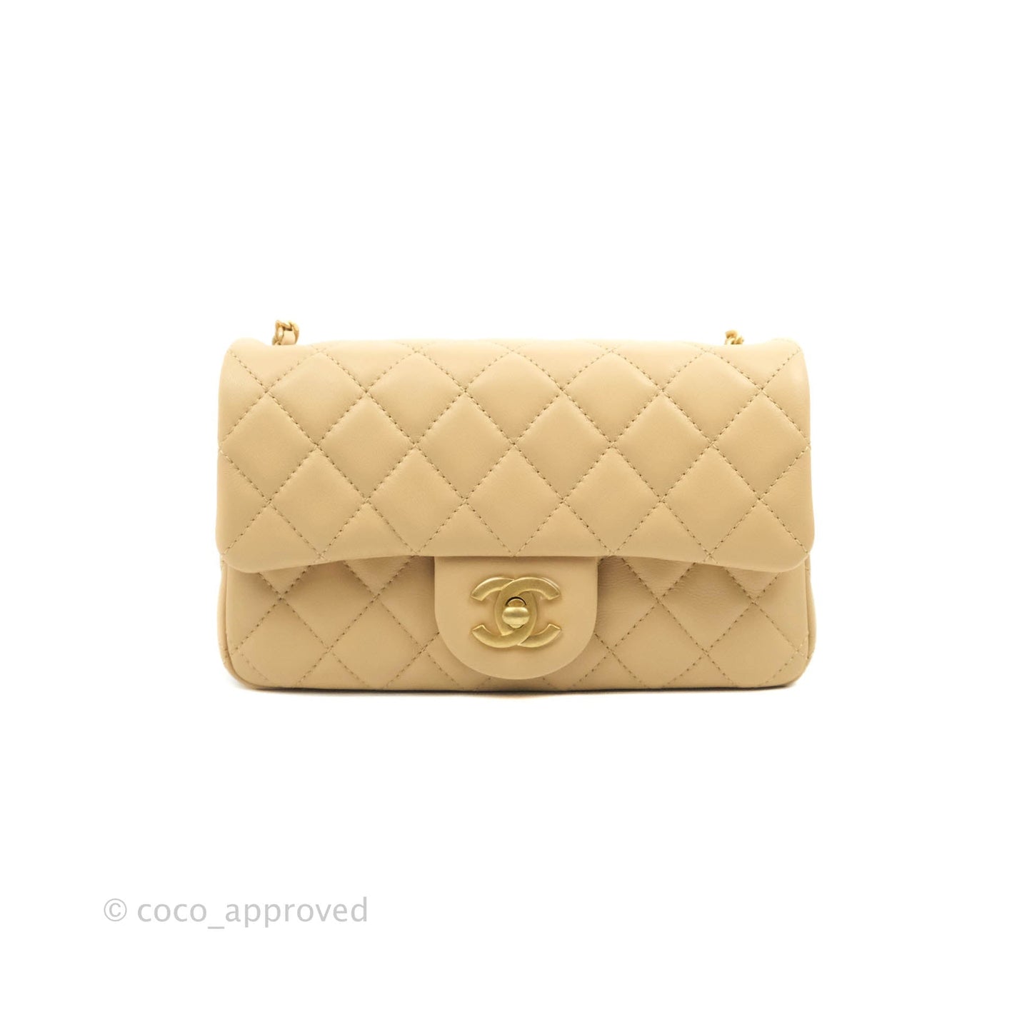 Chanel Mini Rectangular Pearl Crush Quilted Beige Lambskin Aged Gold Hardware 22C