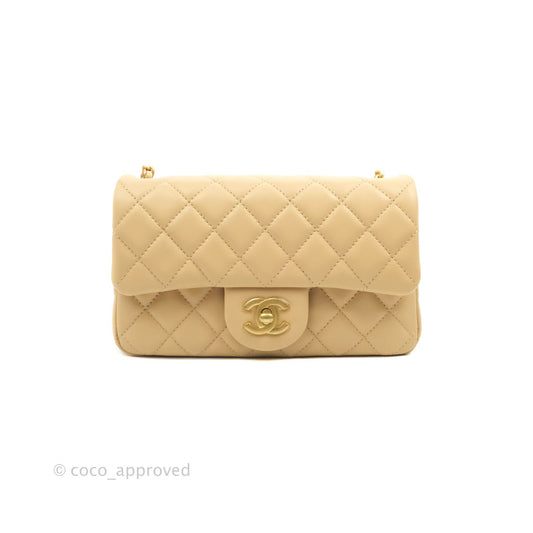 Chanel Mini Rectangular Pearl Crush Quilted Beige Lambskin Aged Gold Hardware 22C