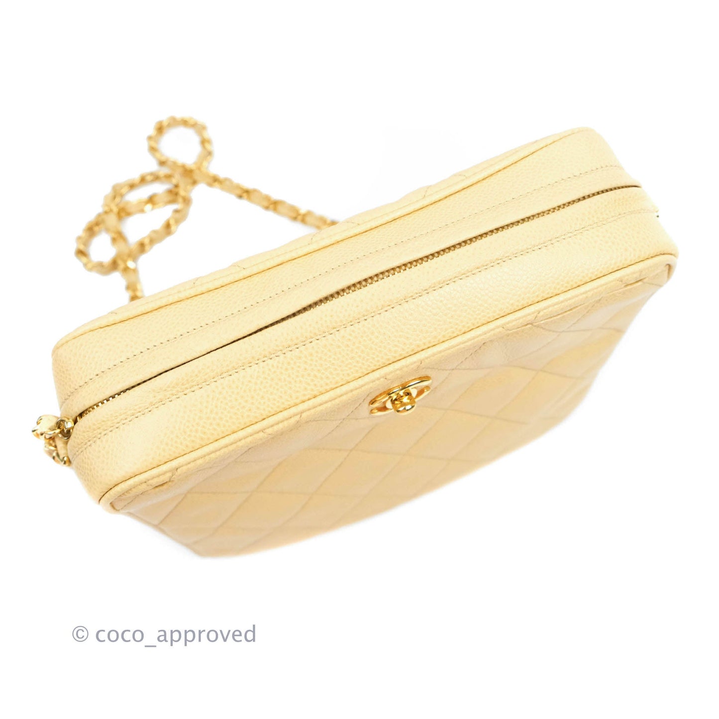 Chanel Vintage CC Large Square Camera Bag Beige Caviar 24K Gold Hardware