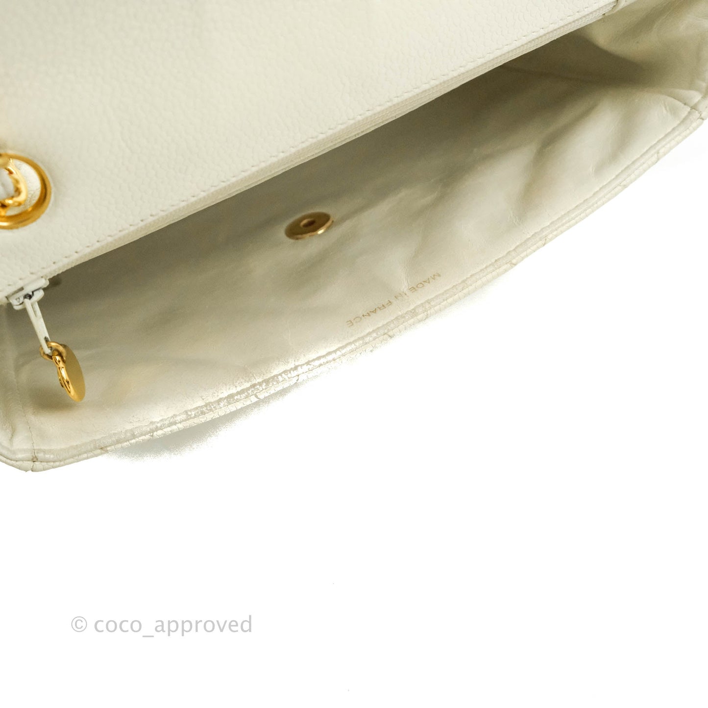 Chanel Vintage Quilted Flap Bag White Caviar 24K Gold Hardware