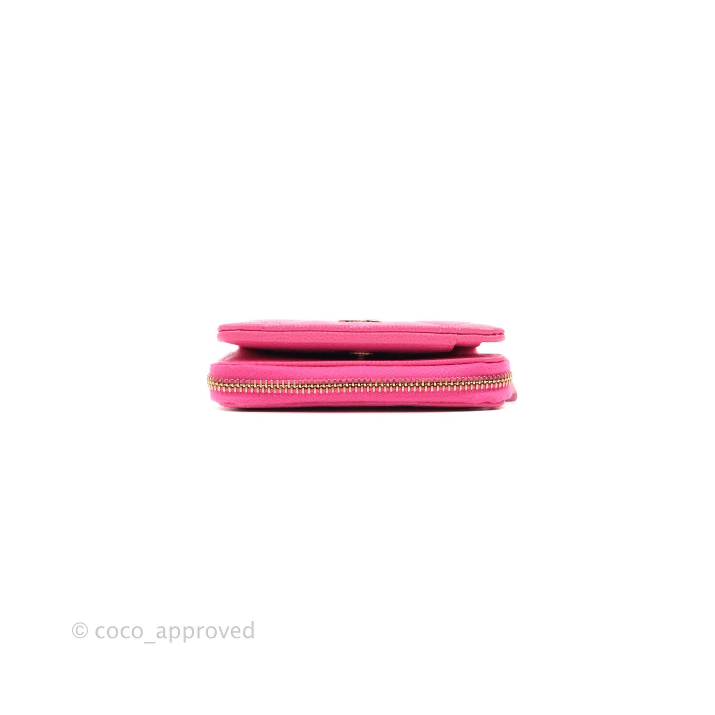 Chanel Classic Quilted Card Holder With Zip Coin Purse Pink Caviar Gold Hardware