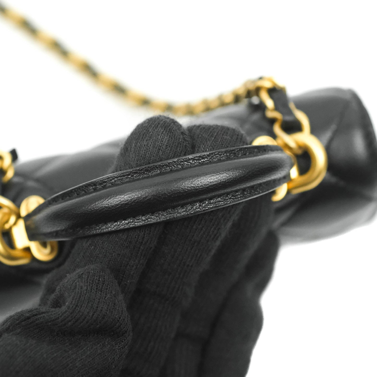 Chanel Mini Handle Flap Coin Purse With Chain Black Lambskin Gold Hardware