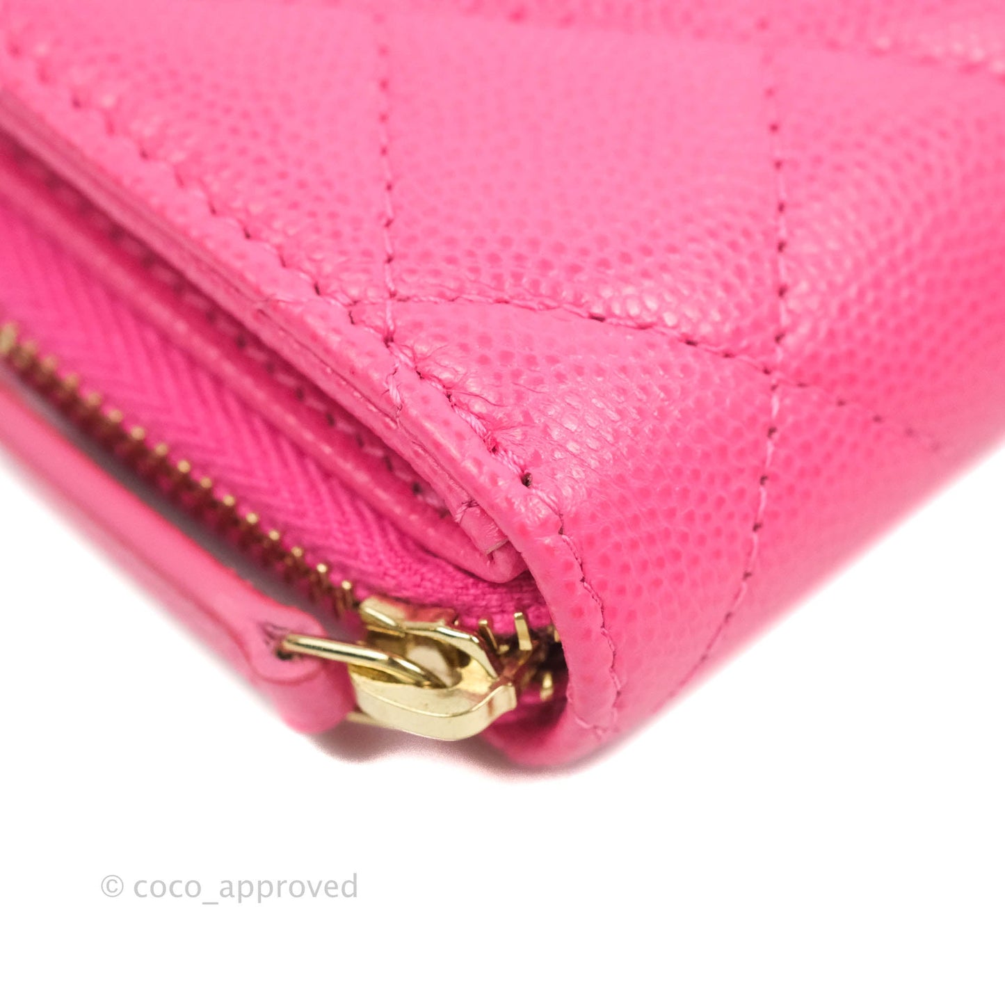 Chanel Classic Quilted Card Holder With Zip Coin Purse Pink Caviar Gold Hardware