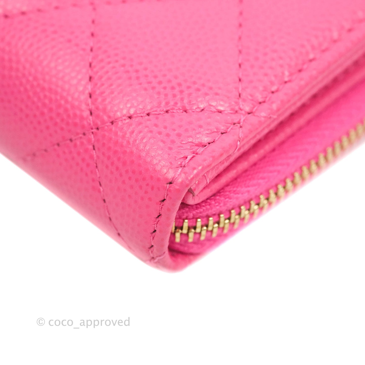 Chanel Classic Quilted Card Holder With Zip Coin Purse Pink Caviar Gold Hardware