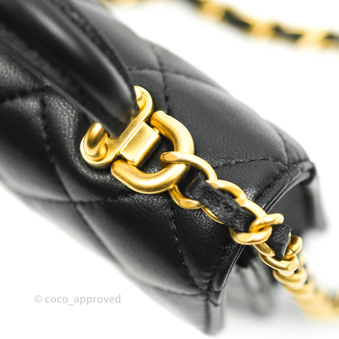 Chanel Mini Handle Flap Coin Purse With Chain Black Lambskin Gold Hardware