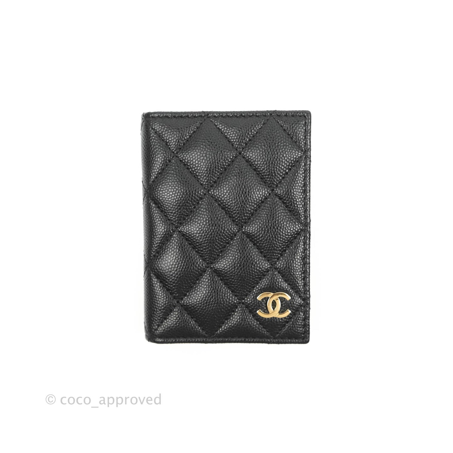 Chanel Classic Quilted Card Holder Photo ID Black Caviar Gold Hardware