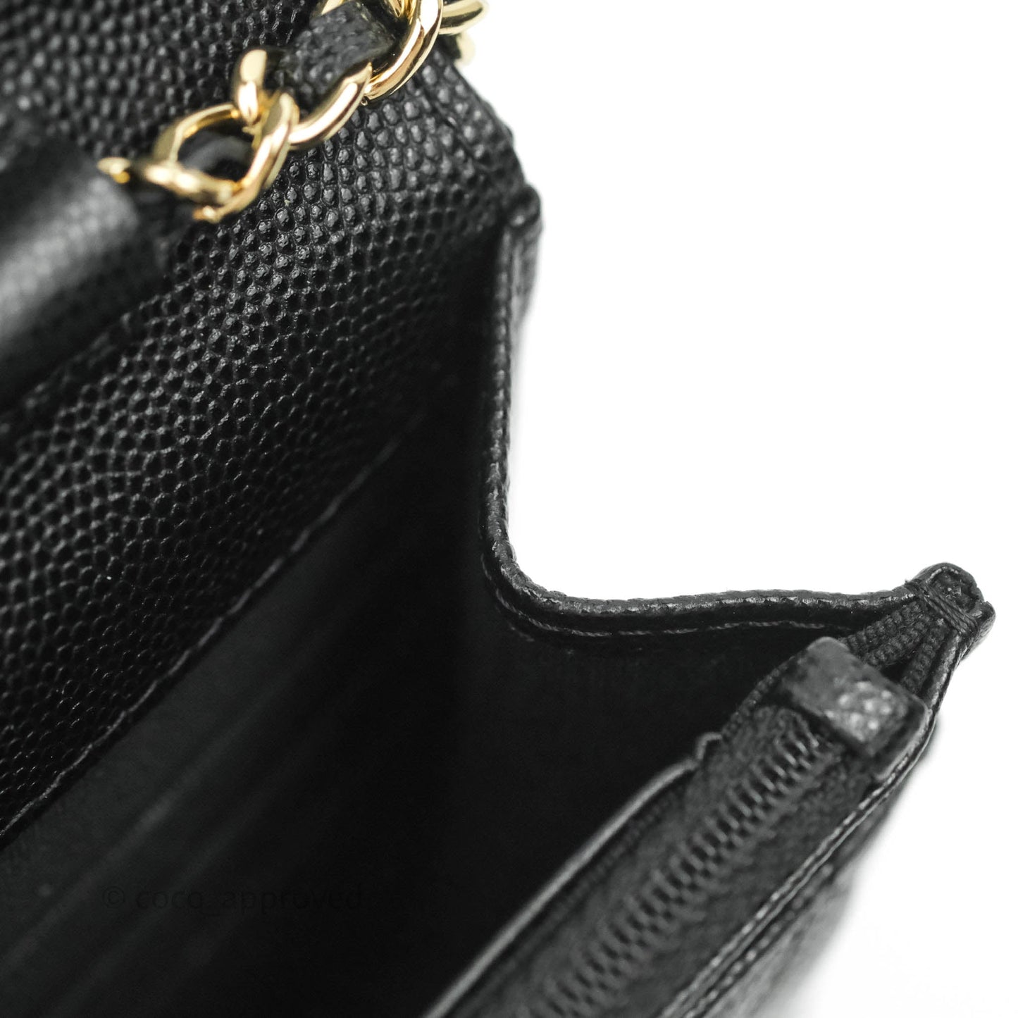 Chanel Quilted WOC Black Caviar Gold Hardware With Charms