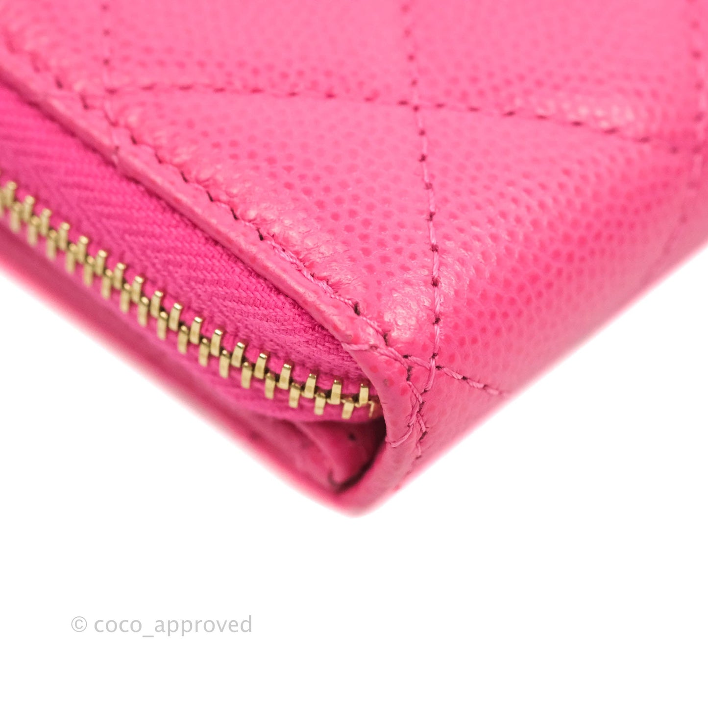 Chanel Classic Quilted Card Holder With Zip Coin Purse Pink Caviar Gold Hardware