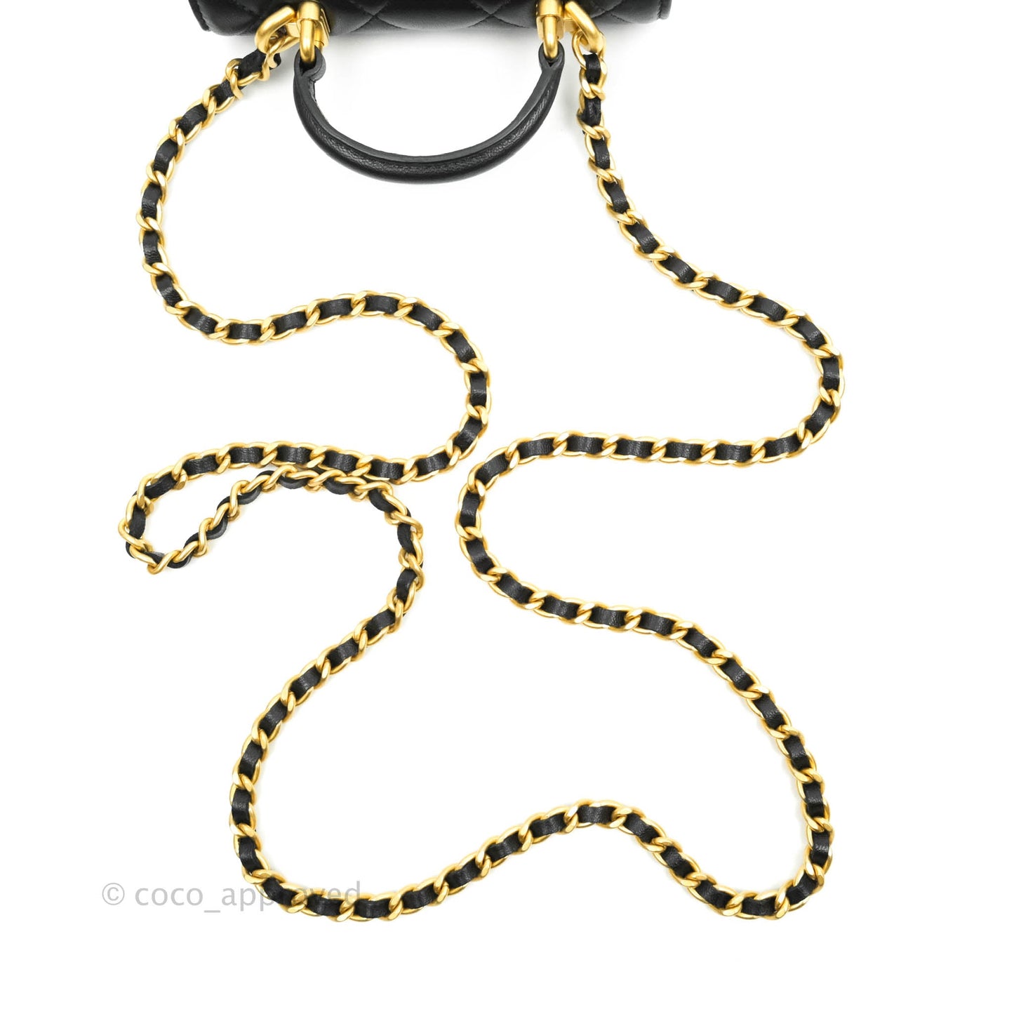 Chanel Mini Handle Flap Coin Purse With Chain Black Lambskin Gold Hardware