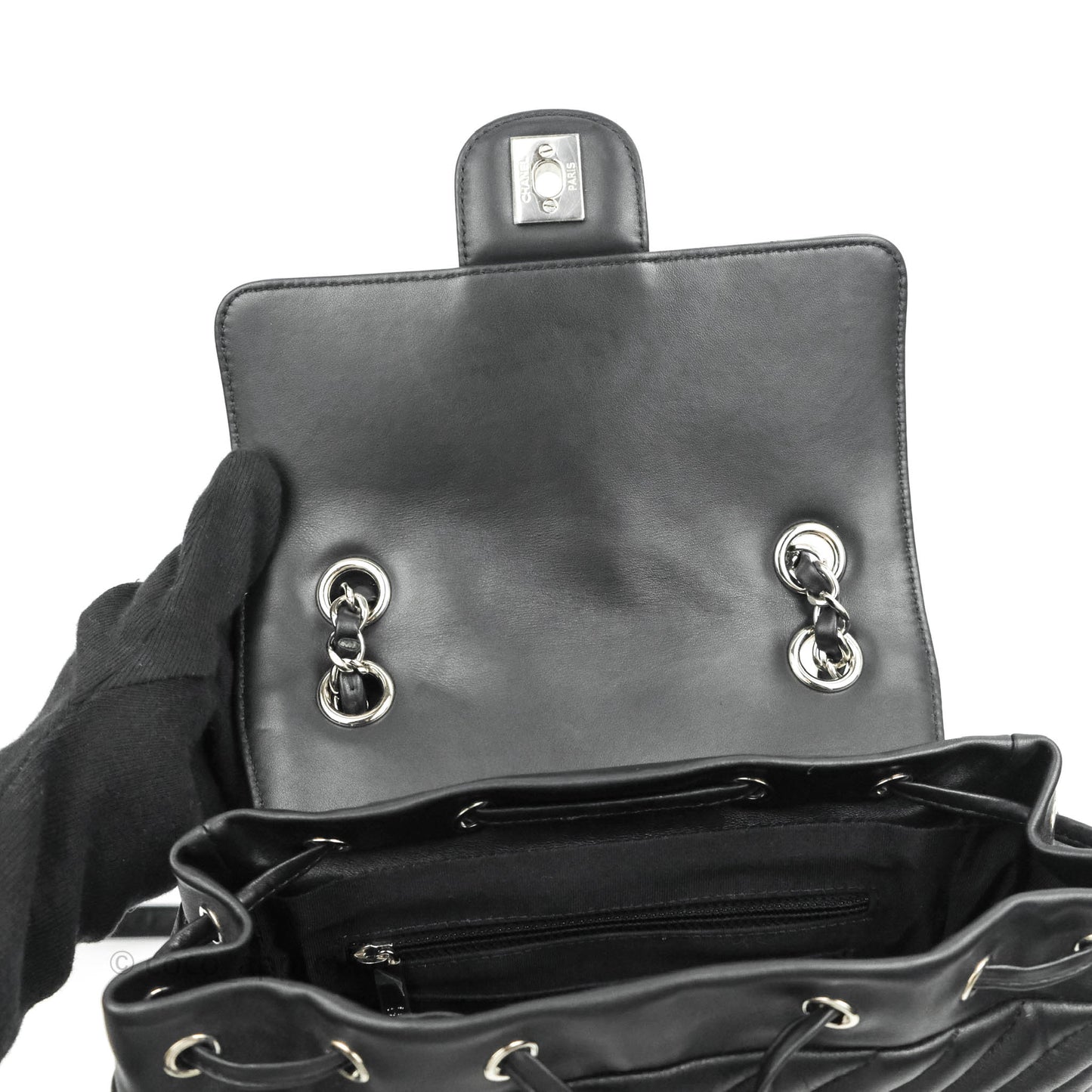 Chanel Small Chevron Urban Spirit Backpack Black Calfskin Silver Hardware