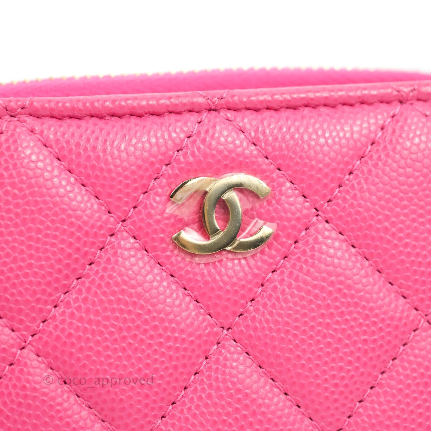 Chanel Classic Quilted Card Holder With Zip Coin Purse Pink Caviar Gold Hardware