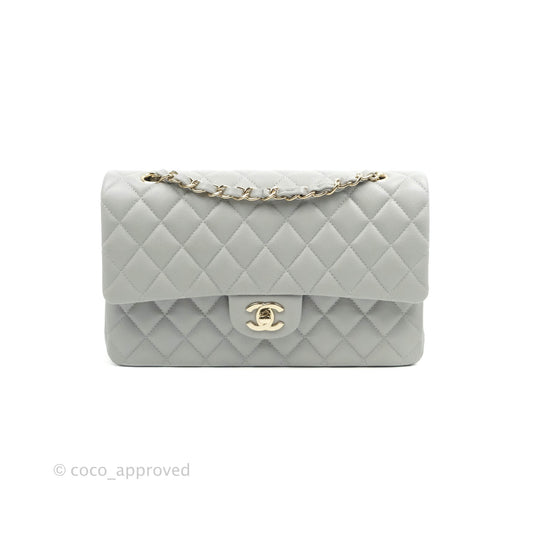 Chanel Classic M/L Medium Double Flap Grey Caviar Gold Hardware 21A