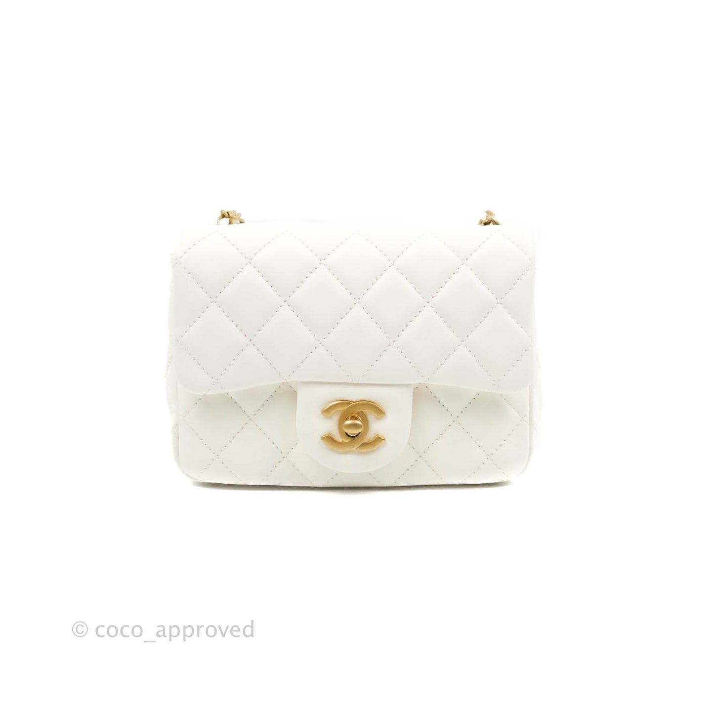 Chanel Mini Square Pearl Crush Quilted White Lambskin Gold Hardware