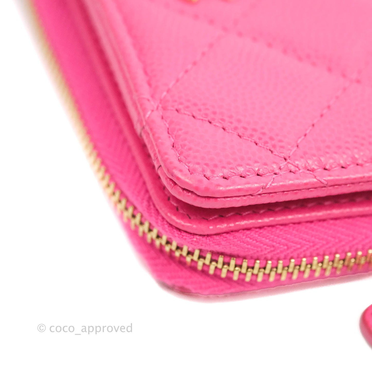 Chanel Classic Quilted Card Holder With Zip Coin Purse Pink Caviar Gold Hardware