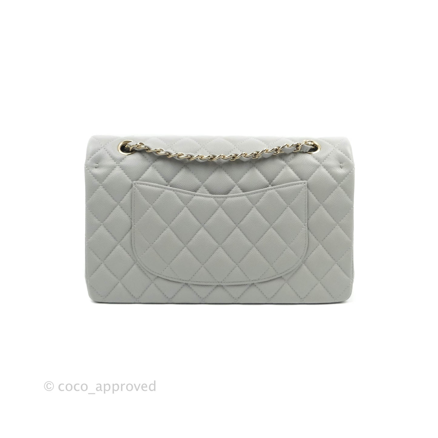 Chanel Classic M/L Medium Double Flap Grey Caviar Gold Hardware 21A