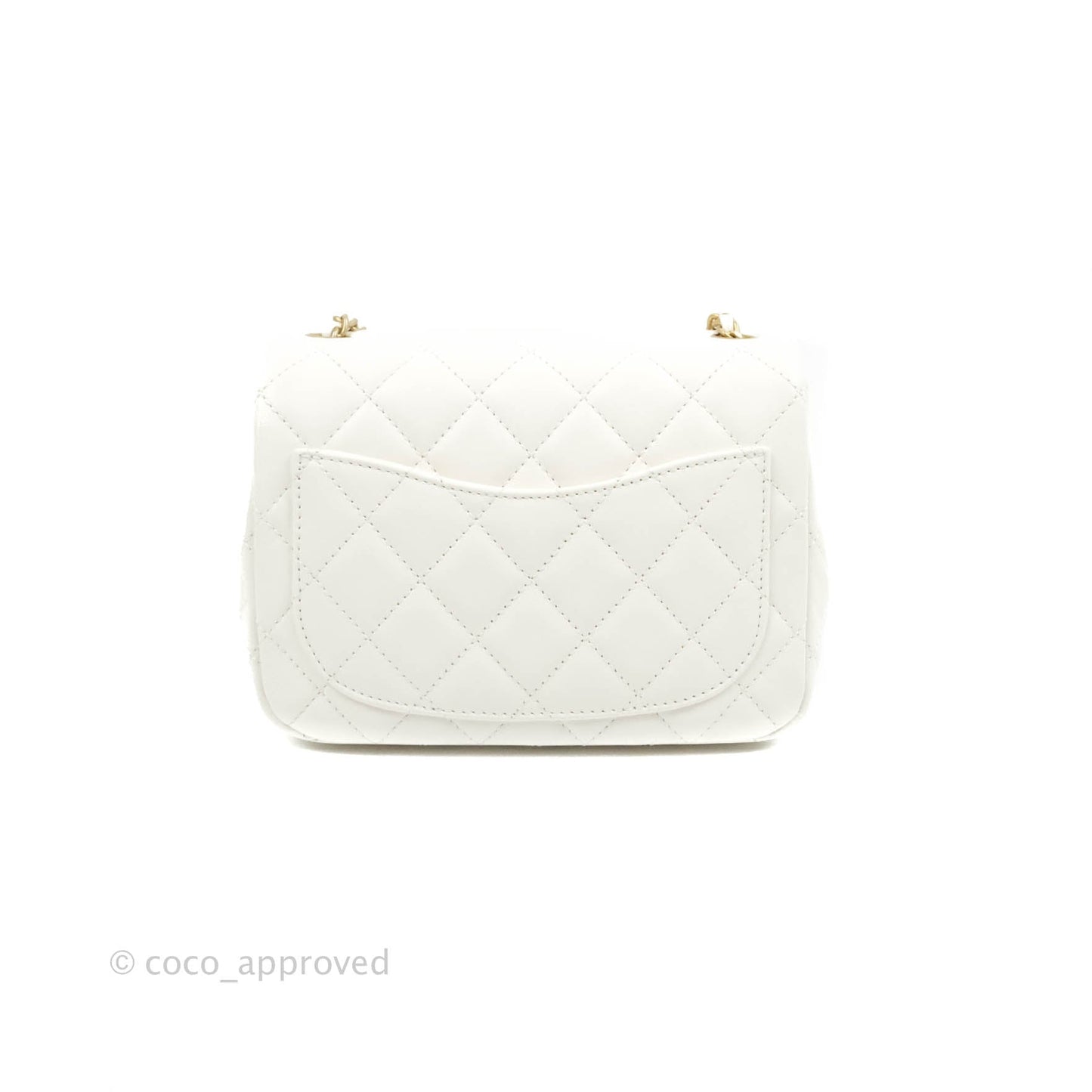 Chanel Mini Square Pearl Crush Quilted White Lambskin Gold Hardware