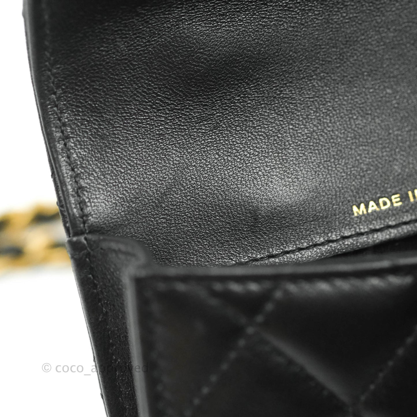 Chanel Mini Handle Flap Coin Purse With Chain Black Lambskin Gold Hardware