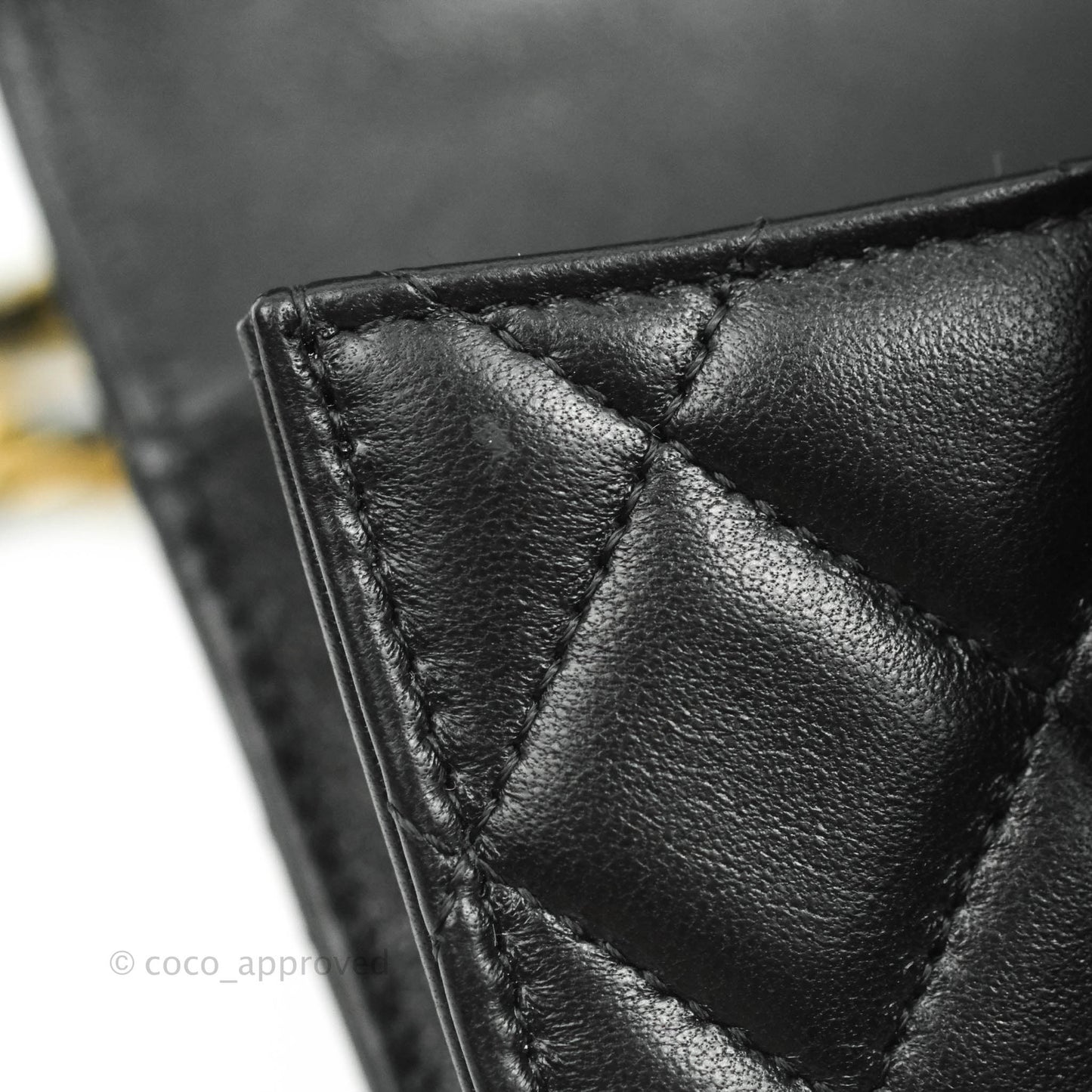 Chanel Mini Handle Flap Coin Purse With Chain Black Lambskin Gold Hardware