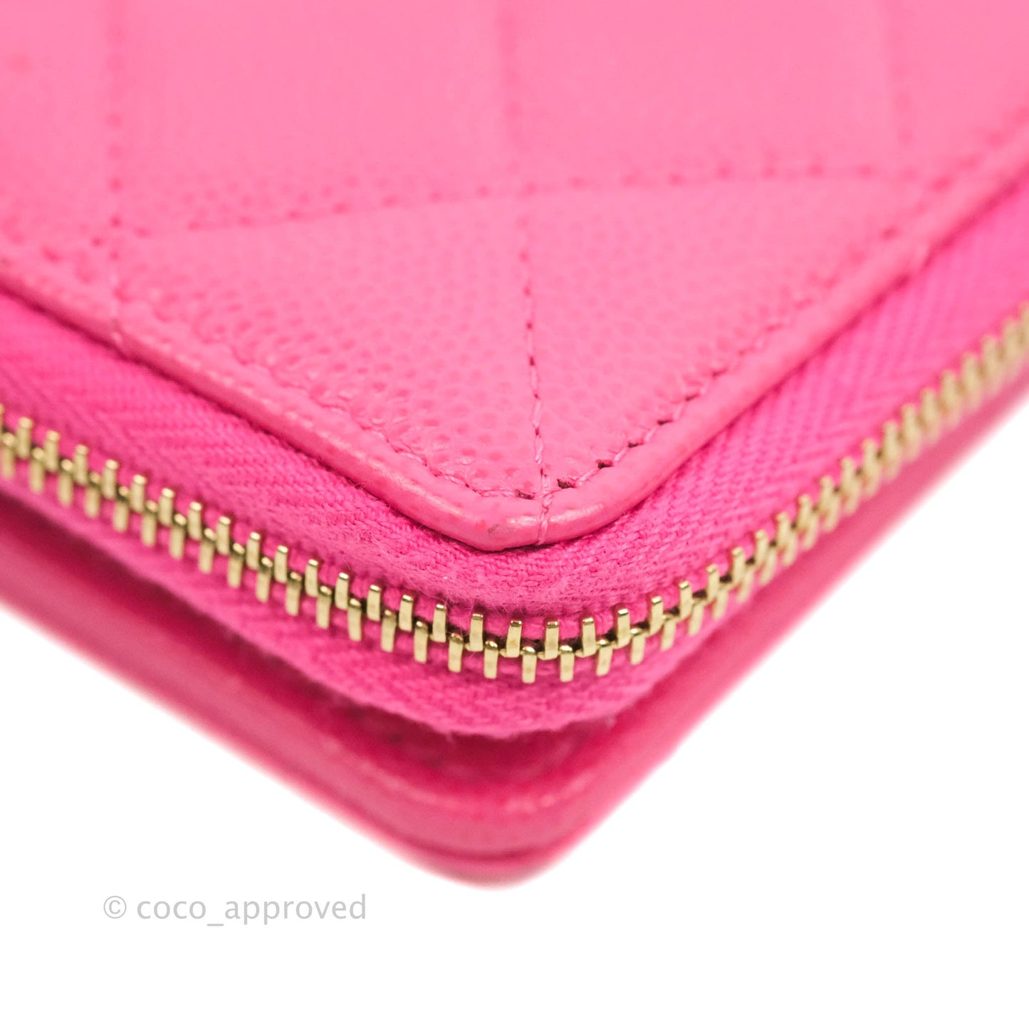 Chanel Classic Quilted Card Holder With Zip Coin Purse Pink Caviar Gold Hardware