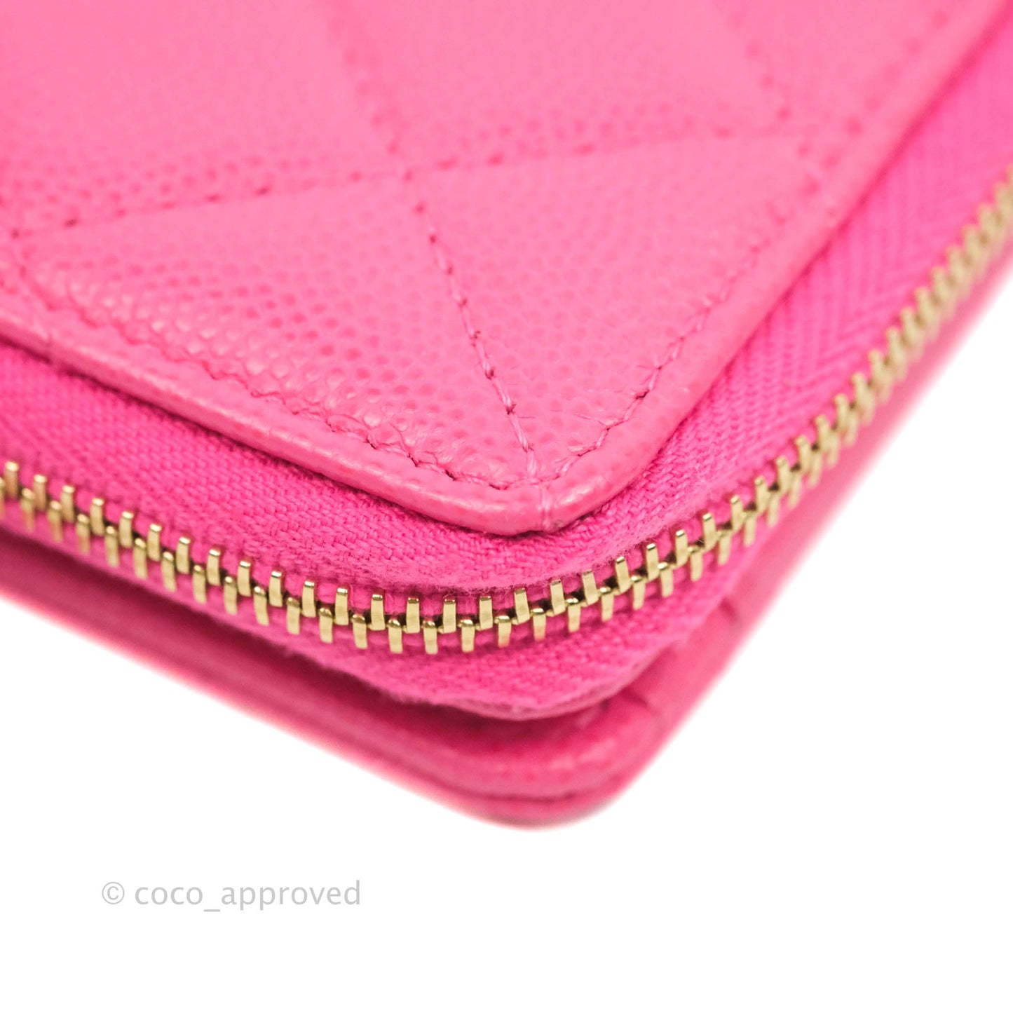 Chanel Classic Quilted Card Holder With Zip Coin Purse Pink Caviar Gold Hardware
