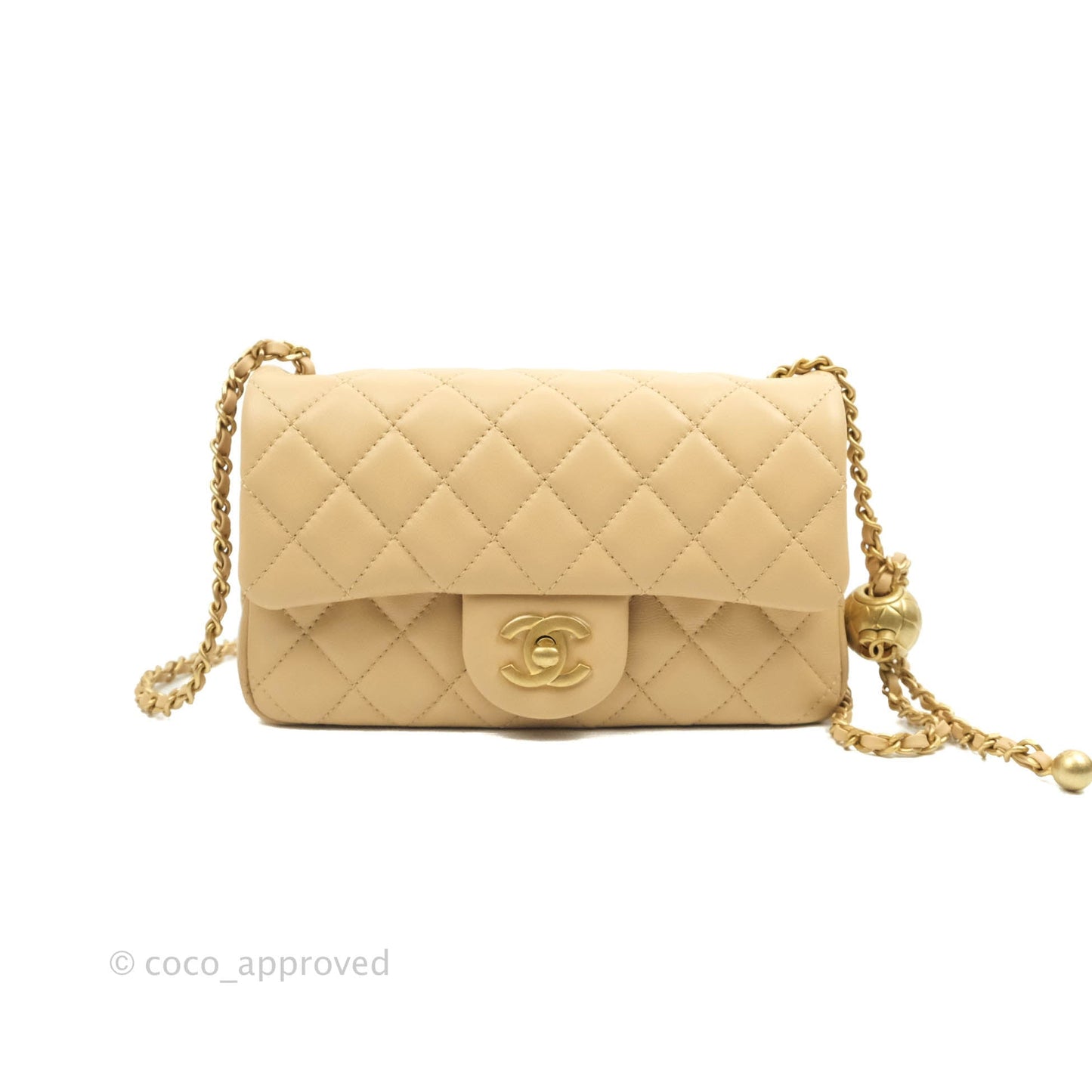 Chanel Mini Rectangular Pearl Crush Quilted Beige Lambskin Aged Gold Hardware 22C