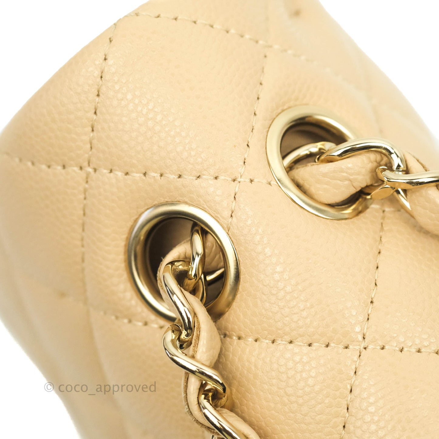 Chanel Quilted M/L Medium Double Flap Beige Caviar Gold Hardware 19C