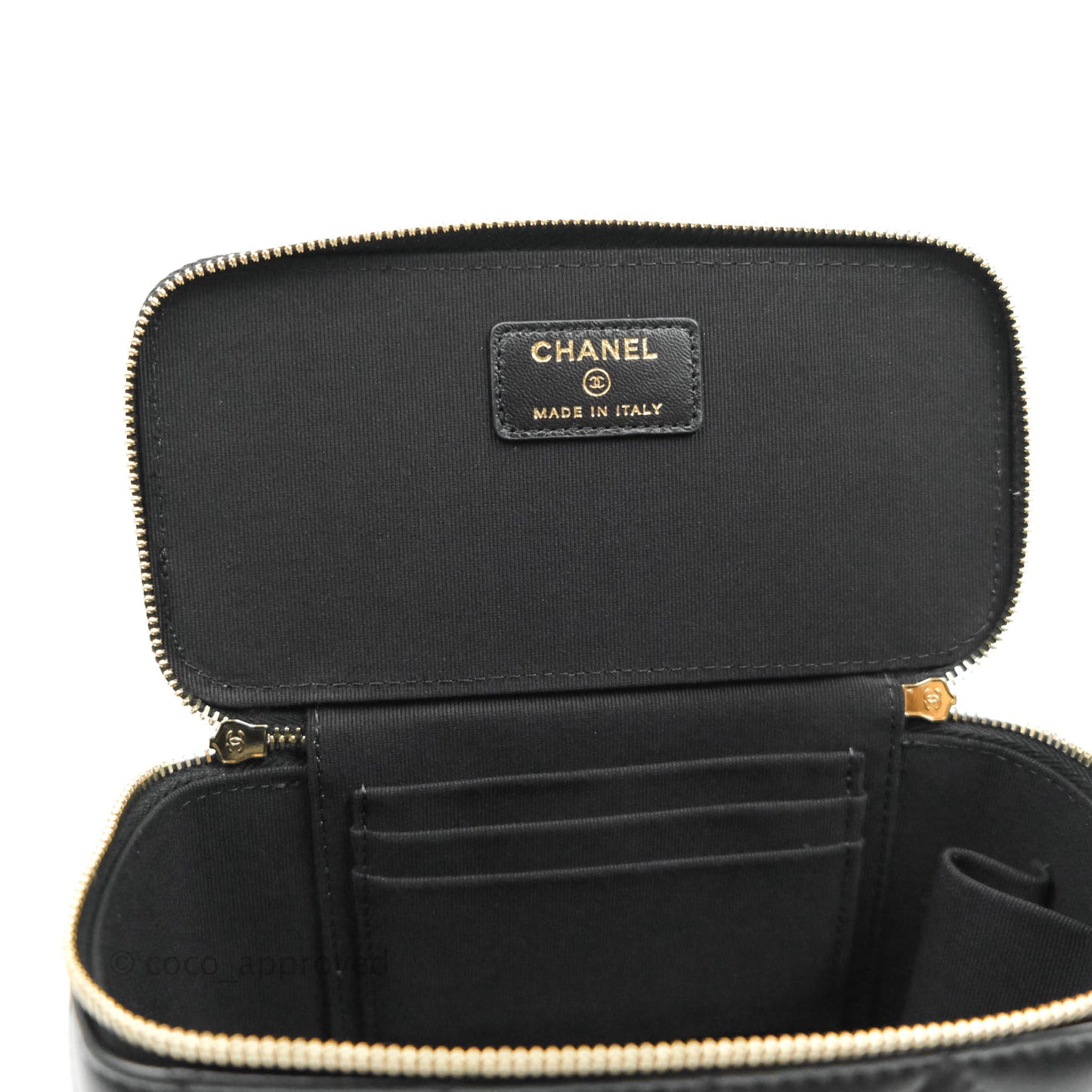Chanel Classic Vanity Rectangular Top Handle With Chain Black Lambskin Gold Hardware